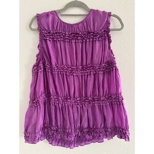 Ruffle Silk Tank Womens Large Purple Flirty Y2K Party Cocktail Event